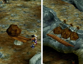 Left: pull the lever to get a treasure, right: planks and ropes